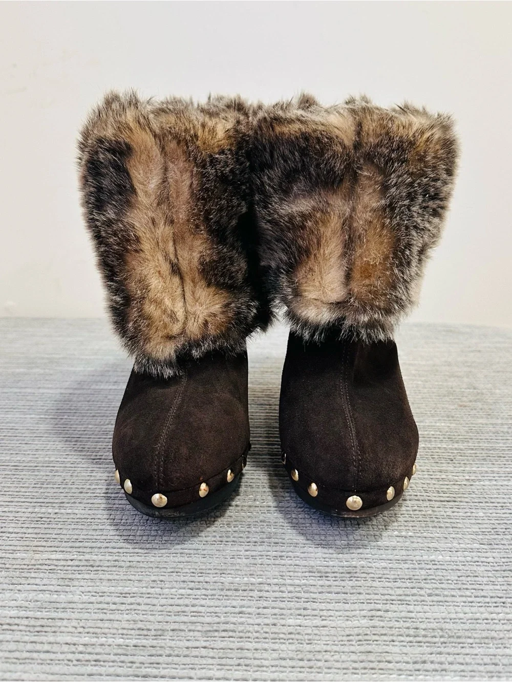 Michael Kors Parker Convertible Suede Fur Clog Boots Mid-Calf / Ankle Brown 8M